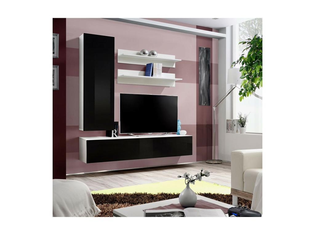 Meuble TV Mural Design Fly I 170cm Noir / Blanc GOQV02478