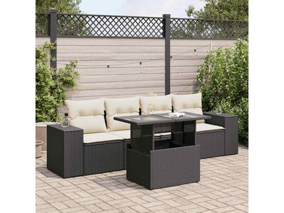 Salon de jardin 5 pièces avec coussins noir résine tressée YXEM50672