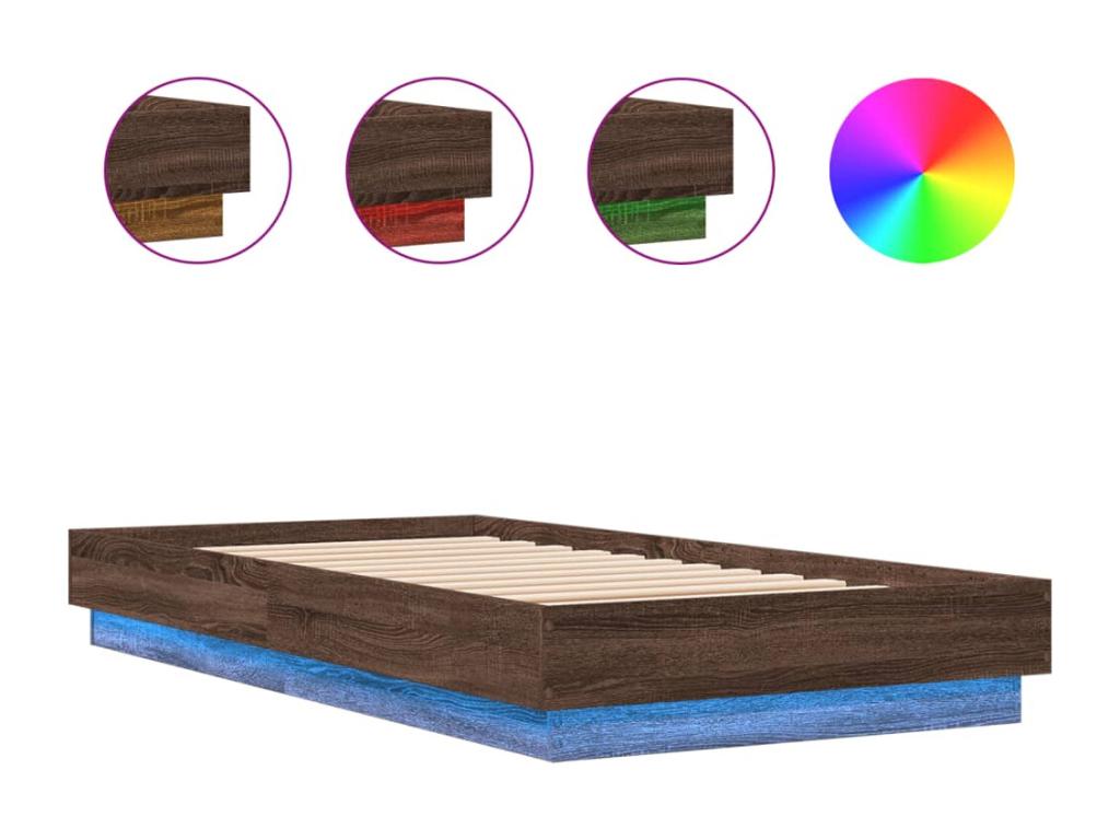 Cadre de lit sans matelas avec Boislisères LED 90x190 cm WZJH75356