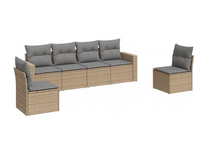 Salon de jardin avec coussins 6 pcs beige résine tressée QKMF48774