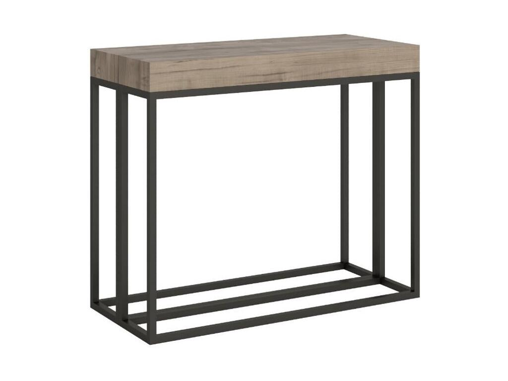 Console extensible bois et 3 pieds acier anthracite Ventoriq-Couleur Marron-Support 4 pieds-3 rallonges fines NNSX44497
