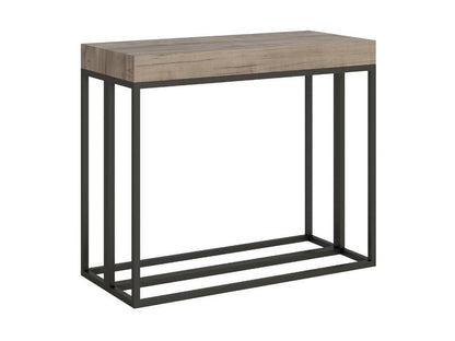 Console extensible bois et 3 pieds acier anthracite Ventoriq-Couleur Marron-Support 4 pieds-3 rallonges fines NNSX44497