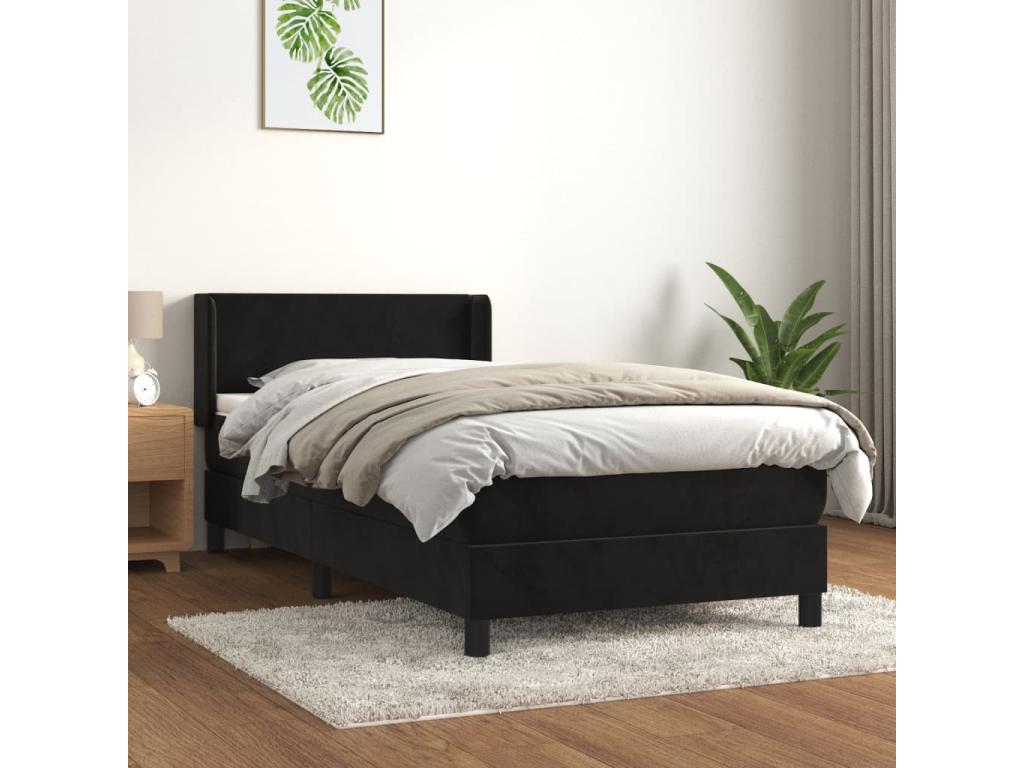 Lit à sommier tapissier avec matelas Noir 90x190 cm Velours AQDC68860