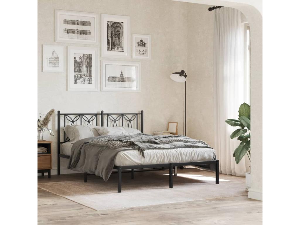 Cadre de lit métal sans matelas avec tête de lit noir 140x200cm ULVA78823