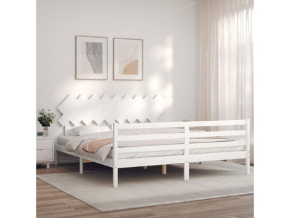 Cadre de lit avec tête de lit blanc Super Ventoriq Size bois massif LWOD10073