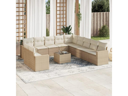 Salon de jardin avec coussins 12 pièces beige résine tressée PGCY38364