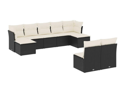 Salon de jardin 9 pcs avec coussins noir résine tressée OWYM78164