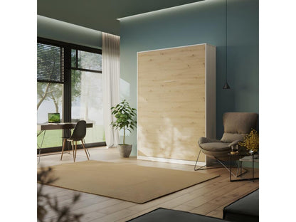 Armoire Lit escamotable 140x200cm Blanc/Chêne Sauvage Lit Vertical Rabattable Lit Mural CxVentoriq XGMX20026