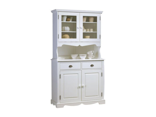 Buffet Vaisselier Blanc 4 Portes Style Anglais 6 Niches L 101 H 186 P 42 cm CMXG08328