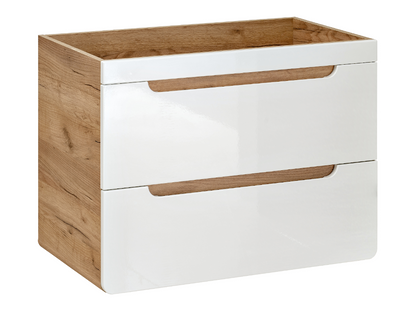 Meuble sous vasque suspendu coloris naturel et blanc - 80 cm - Ventoriq LLYP56468