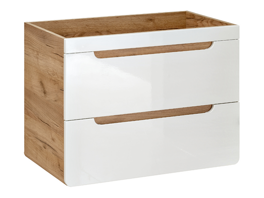 Meuble sous vasque suspendu coloris naturel et blanc - 80 cm - Ventoriq LLYP56468