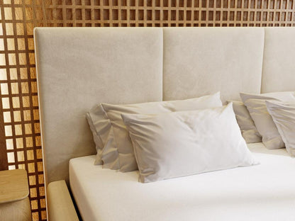 Lit rembourré avec rangement - 180x200 - lit double - velours - beige - Ventoriq GTPJ07164