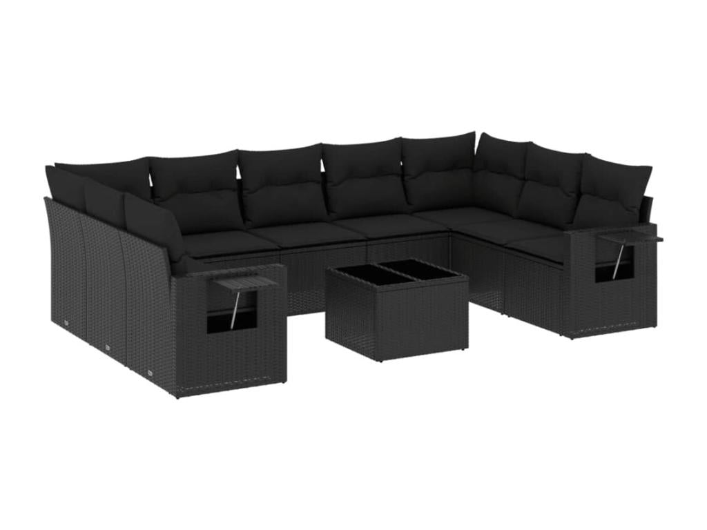 Salon de jardin 10 pièces avec coussins noir résine tressée ELMO59441