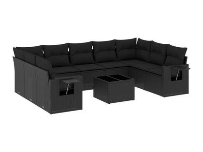 Salon de jardin 10 pièces avec coussins noir résine tressée ELMO59441