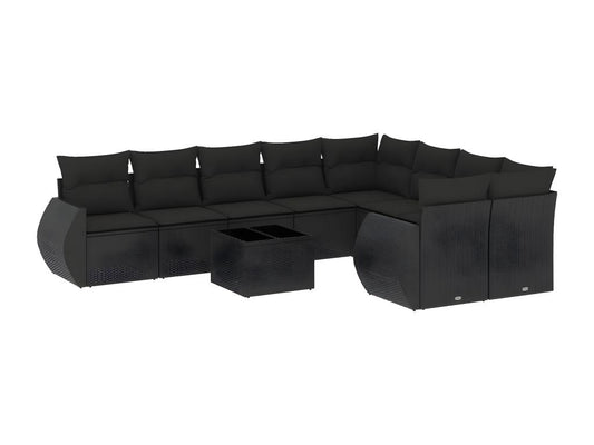 Salon de jardin 10 pcs avec coussins noir résine tressée TOZD10102