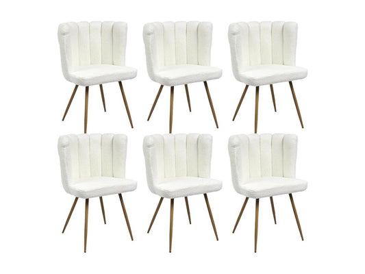 Ventoriq - Lot de 6 Fauteuils Blanc Tissu Bouclettes KJTX94109