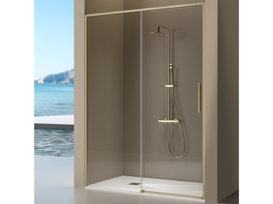 Paroi de douche dorée fixe porte coulissante Ventoriq ou brossé 154-156.6 cm BEYB22278