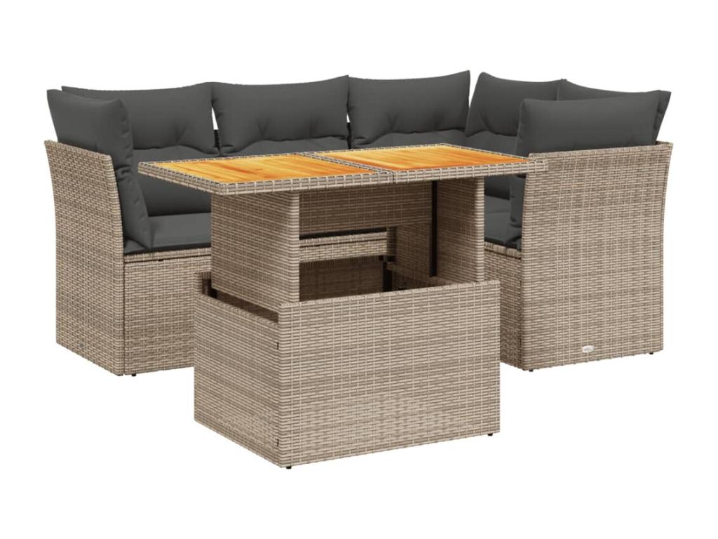 Salon de jardin 5 pcs avec coussins gris résine tressée EUBY94815