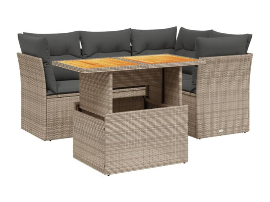 Salon de jardin 5 pcs avec coussins gris résine tressée EUBY94815