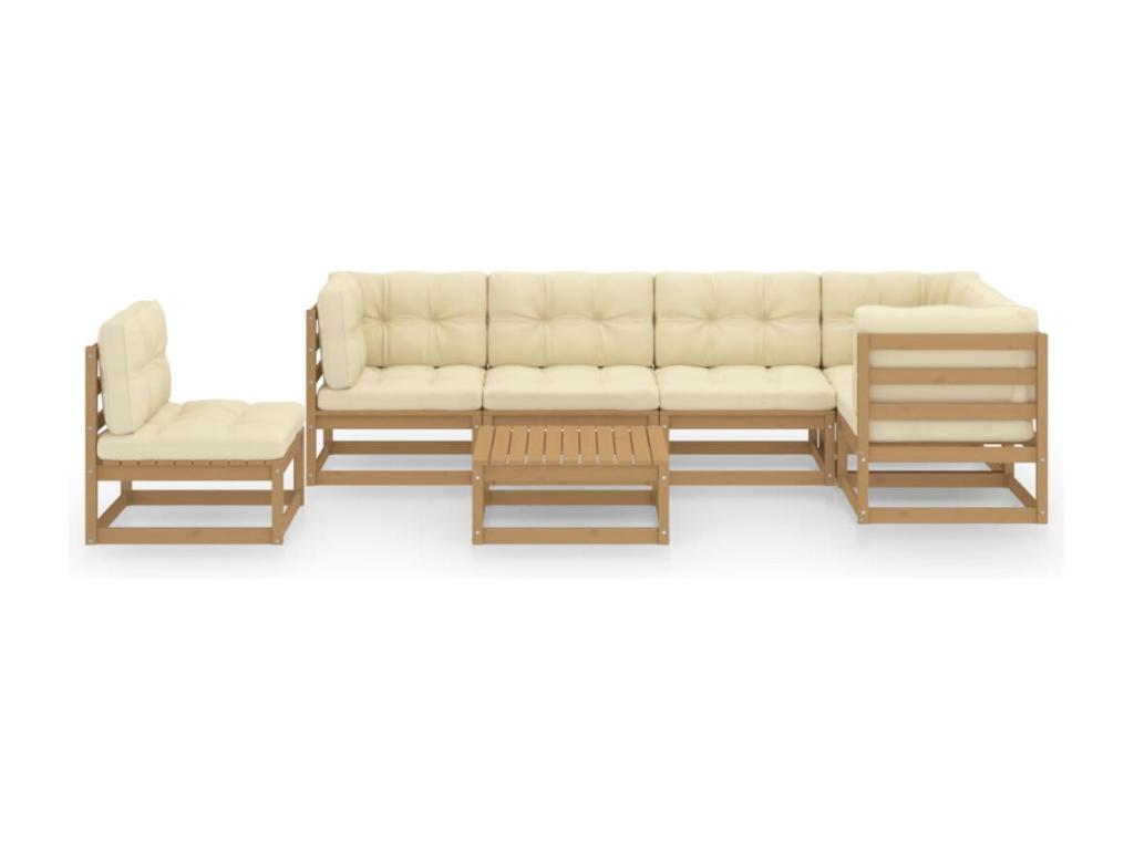 Salon de jardin 7 pcs avec coussins Bois de pin massif MBCI25871