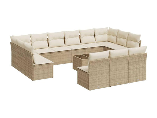 Salon de jardin avec coussins 14 pièces beige résine tressée ABUZ60205