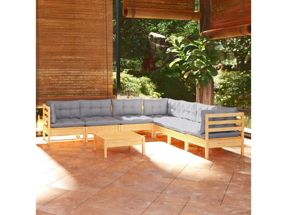 Salon de jardin 8 pcs avec coussins gris Bois de pin massif IBZQ08056