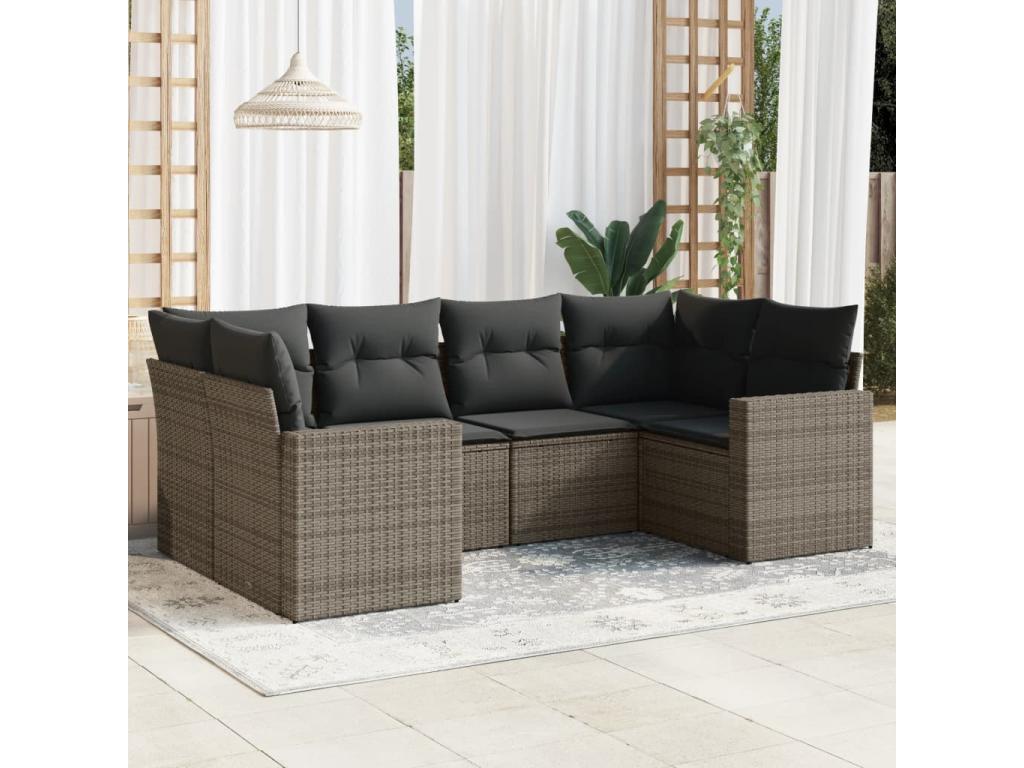 Salon de jardin 6 pcs avec coussins gris résine tressée KSLK35688