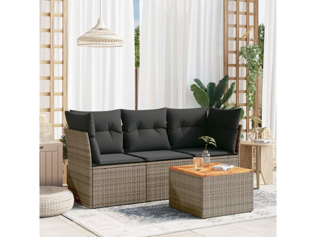 Salon de jardin 4 pcs avec coussins gris résine tressée NJKS46888