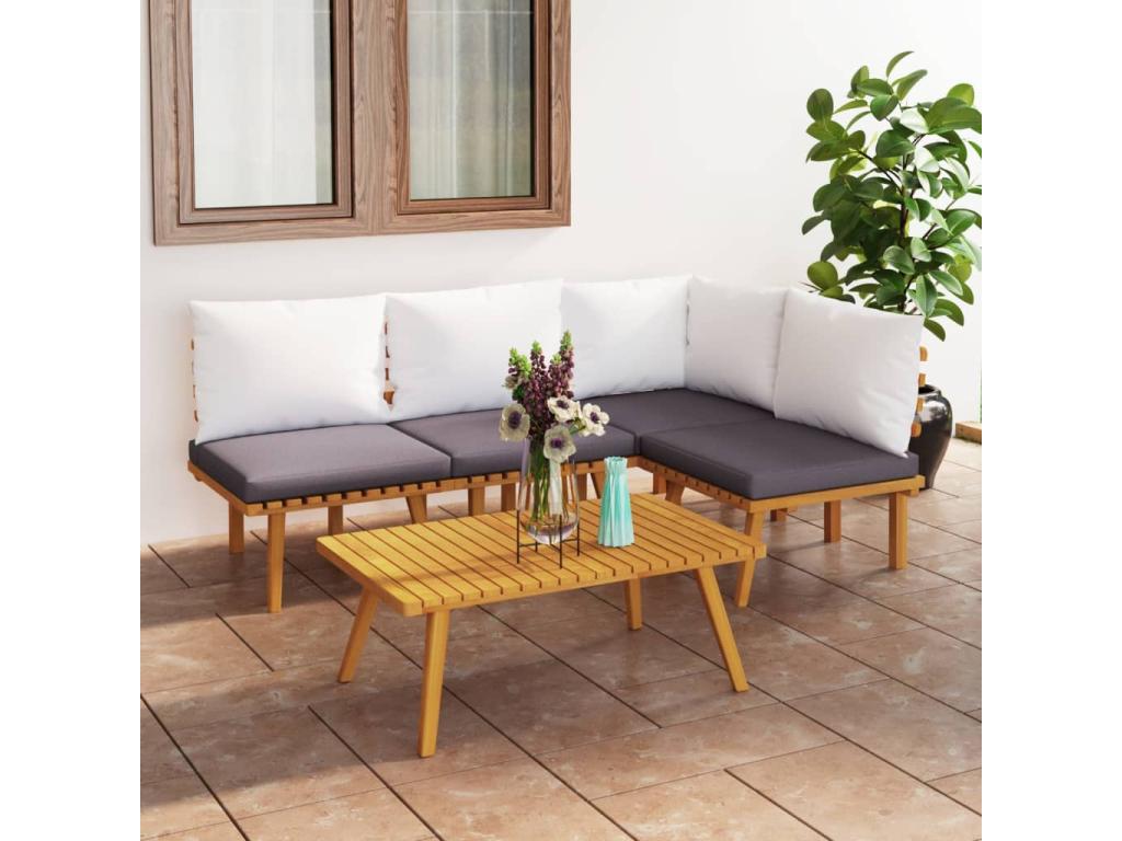 Salon de jardin 5 pcs avec coussins Bois d'Ventoriq solide QKPI61887