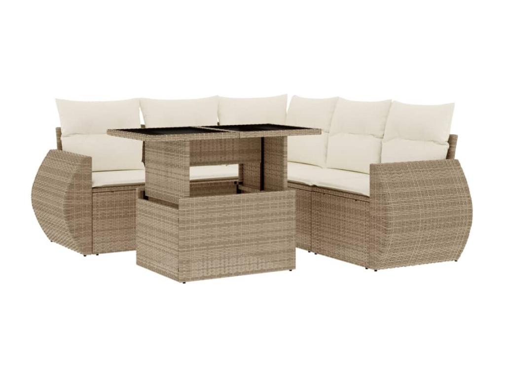 Salon de jardin avec coussins 6 pcs beige résine tressée OKQP61298