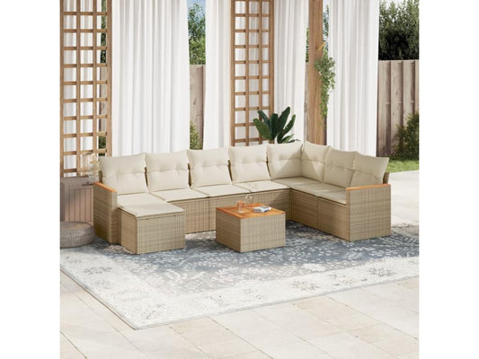 Salon de jardin avec coussins 9 pcs beige résine tressée YOIE42797