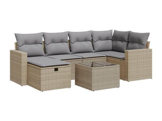 Salon de jardin avec coussins 7 pcs beige résine tressée OMCO37668
