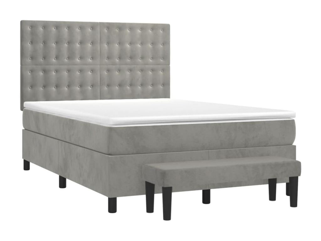 Lit à sommier tapissier et matelas Gris clair 140x190cm Velours MXEB58905