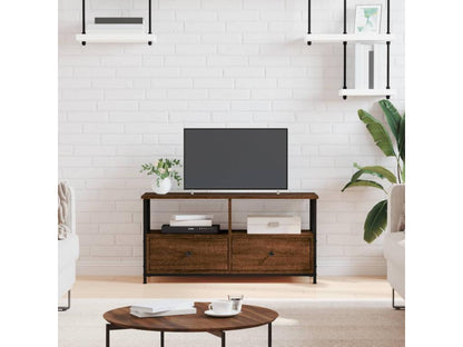 Meuble TV chêne marron 90x33x45 cm bois d'ingénierie et fer IMNP76965