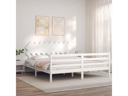 Cadre de lit avec tête de lit blanc Super Ventoriq Size bois massif LWOD10073