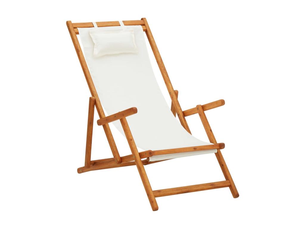 Chaise de plage pliable Bois d'eucalyptus solide et tissu Crème HYLS30705