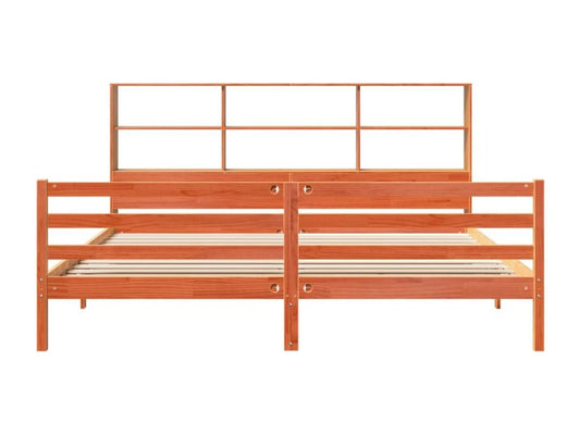 Lit bibliothèque sans matelas cire marron 180x200cm bois massif BUOX00113