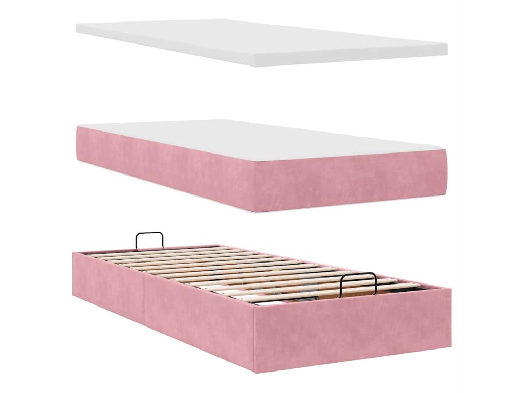 Cadre de lit ottoman avec matelas rose 160x200 cm velours MVWR77282