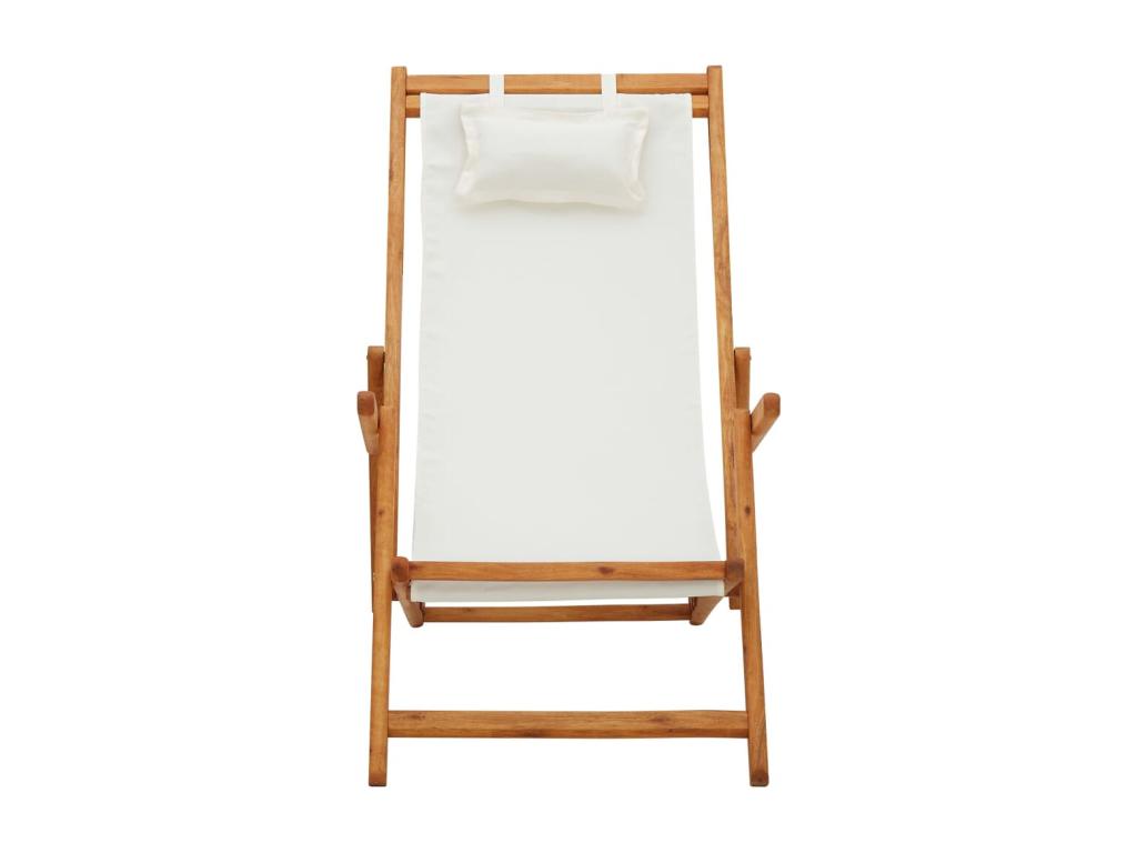 Chaise de plage pliable Bois d'eucalyptus solide et tissu Crème HYLS30705