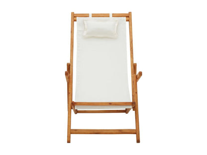 Chaise de plage pliable Bois d'eucalyptus solide et tissu Crème HYLS30705