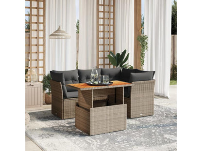 Salon de jardin 5 pcs avec coussins gris résine tressée EUBY94815