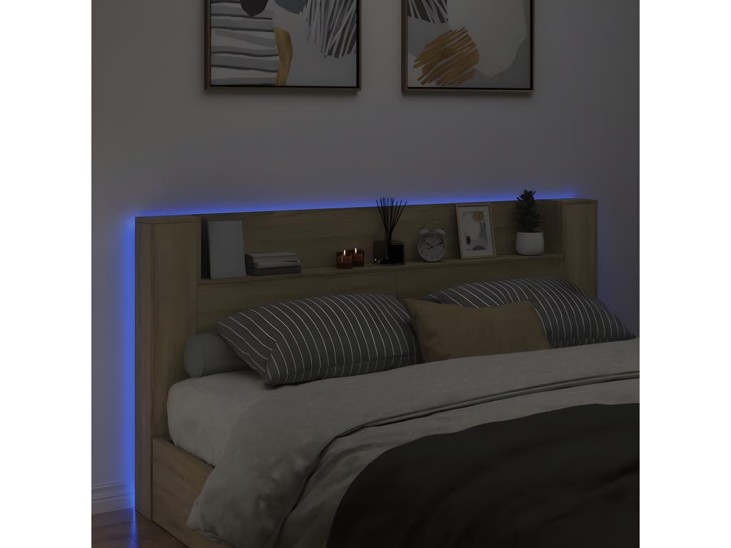 Armoire tête de lit avec LED chêne Lumenao 200x16,5x103,5 cm EZGI49080