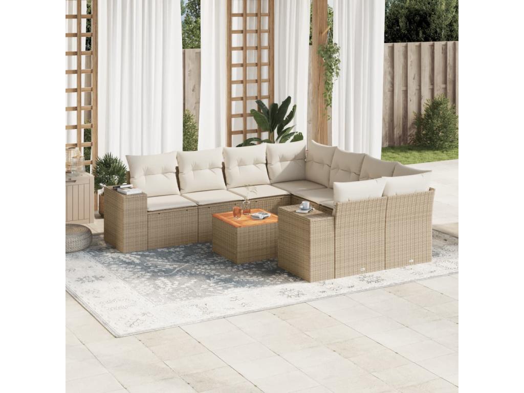 Salon de jardin avec coussins 9 pcs beige résine tressée GRHM93324