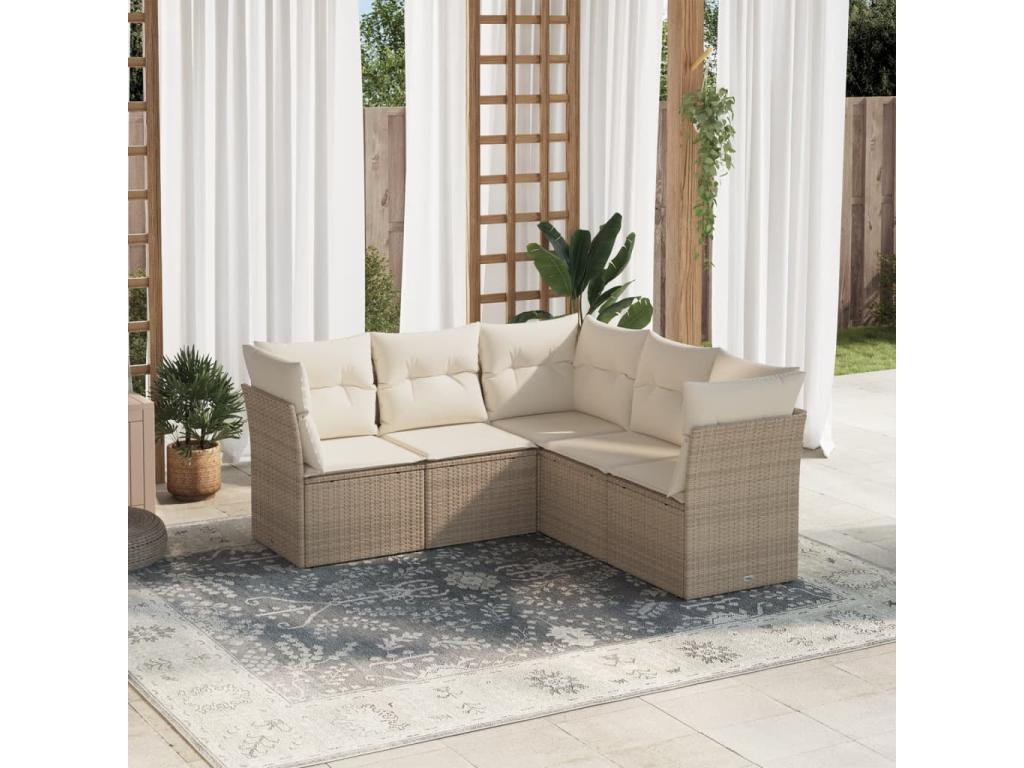 Salon de jardin avec coussins 5 pcs beige résine tressée UQIX33382