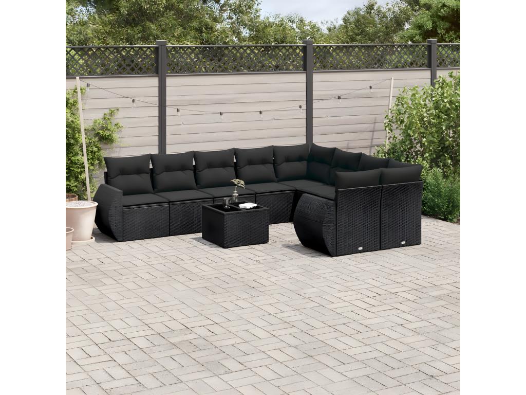 Salon de jardin 10 pcs avec coussins noir résine tressée TOZD10102