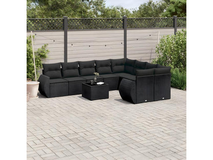 Salon de jardin 10 pcs avec coussins noir résine tressée TOZD10102