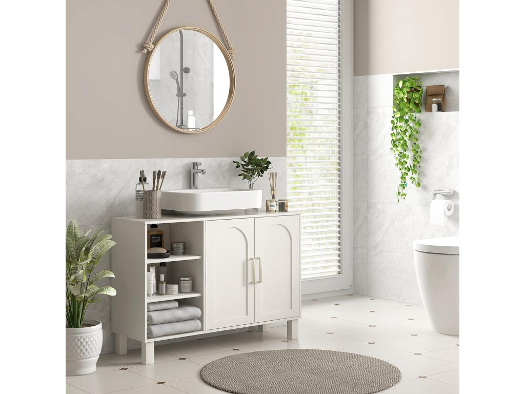 Meuble sous vasque - 2 portes étagère 3 niches - MDF crème GGTX07996