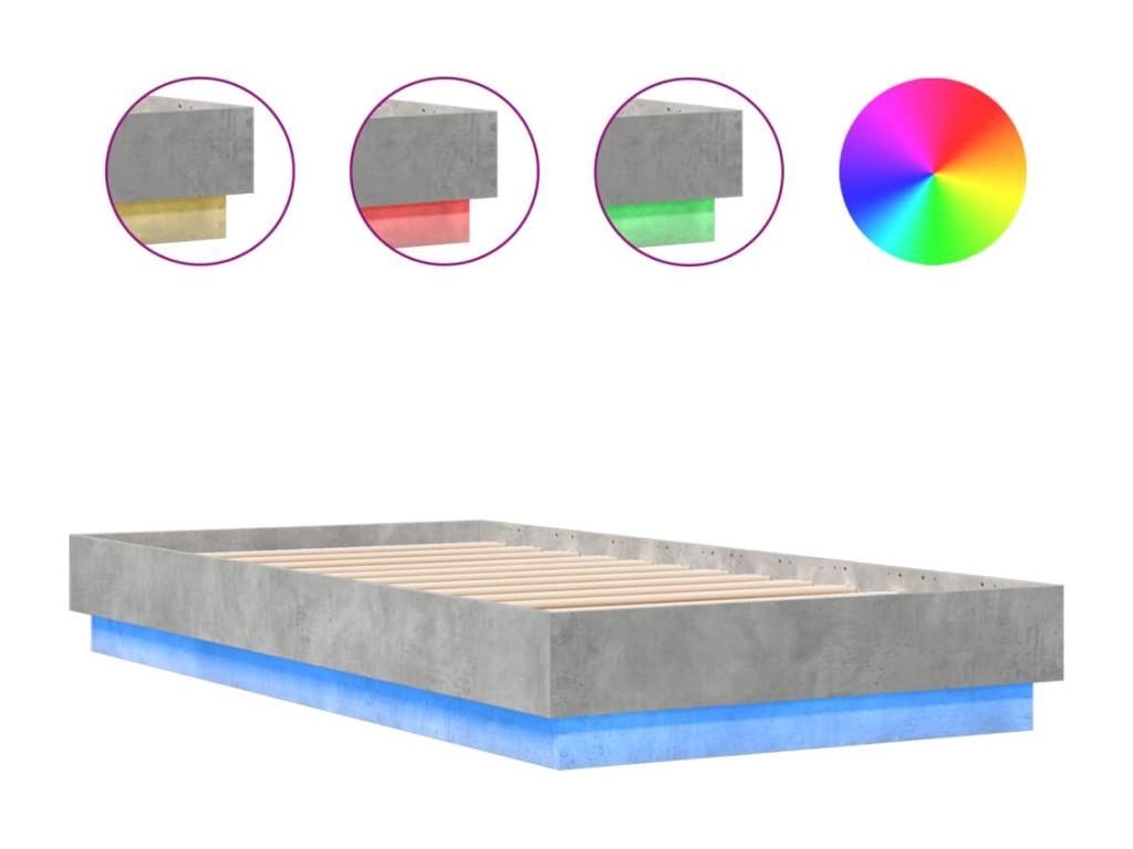 Cadre de lit sans matelas avec Ventoriqères LED gris béton 75x190cm SYOL48506