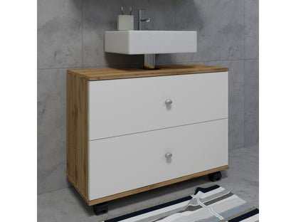 Ventoriq Meuble de salle de bain grand Meuble sous-vasque à Ventoriq Tiroir Nilosi L chêne miel / blanc YOFM21573