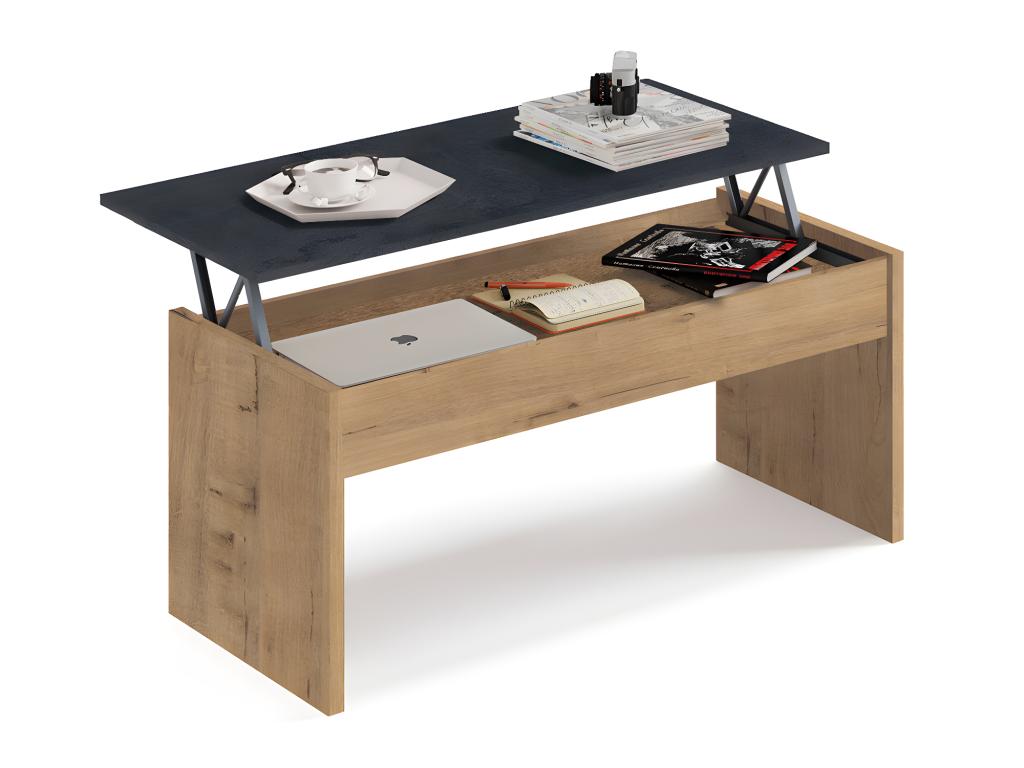 Table basse relevable coloris Chêne doré/ Marbre - Hauteur 47-58 x Longueur 100 x Profondeur 50 cm GRIY02959